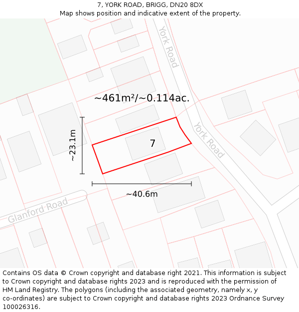 7, YORK ROAD, BRIGG, DN20 8DX: Plot and title map