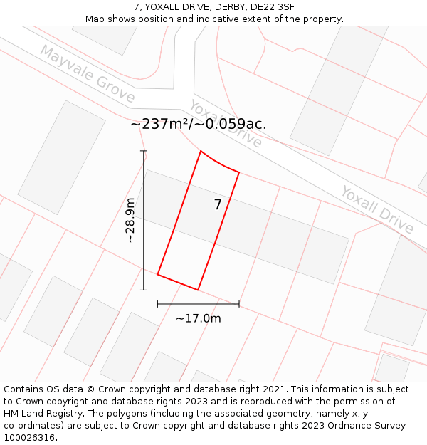 7, YOXALL DRIVE, DERBY, DE22 3SF: Plot and title map