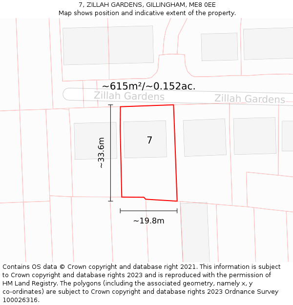 7, ZILLAH GARDENS, GILLINGHAM, ME8 0EE: Plot and title map