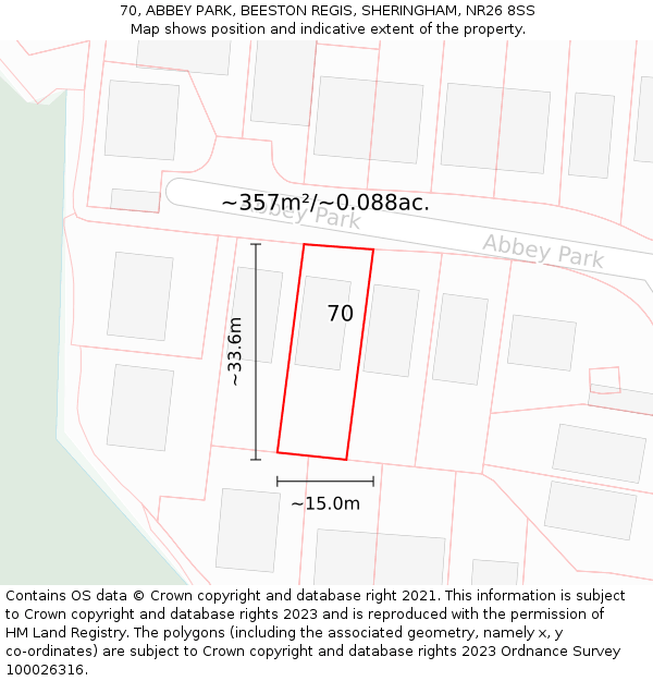 70, ABBEY PARK, BEESTON REGIS, SHERINGHAM, NR26 8SS: Plot and title map