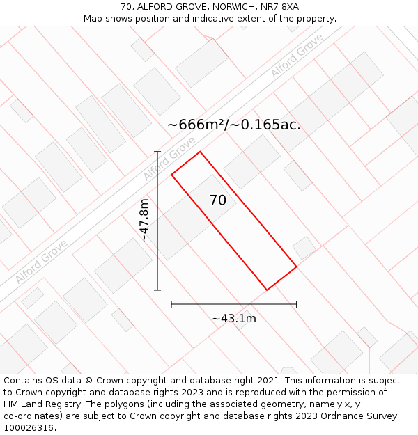 70, ALFORD GROVE, NORWICH, NR7 8XA: Plot and title map