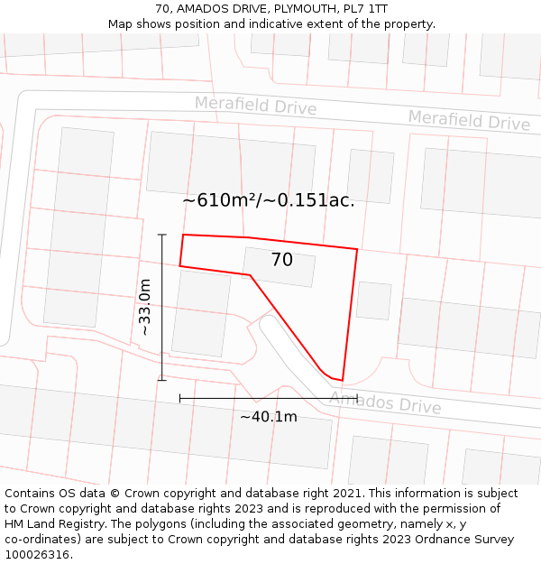 70, AMADOS DRIVE, PLYMOUTH, PL7 1TT: Plot and title map