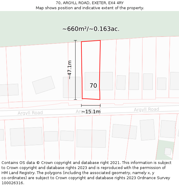 70, ARGYLL ROAD, EXETER, EX4 4RY: Plot and title map