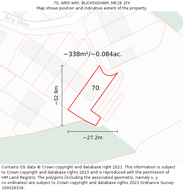 70, ARIS WAY, BUCKINGHAM, MK18 1FX: Plot and title map