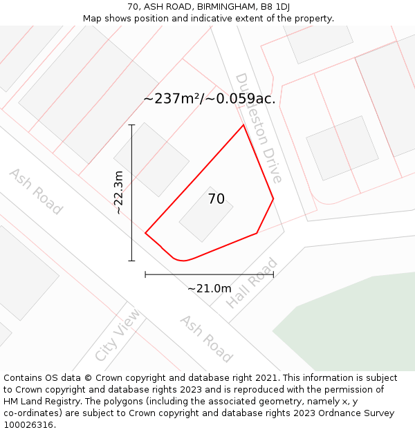 70, ASH ROAD, BIRMINGHAM, B8 1DJ: Plot and title map