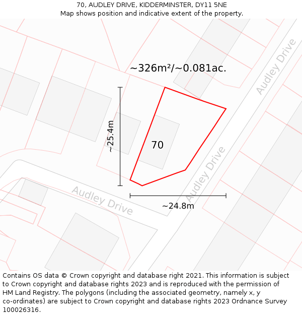 70, AUDLEY DRIVE, KIDDERMINSTER, DY11 5NE: Plot and title map