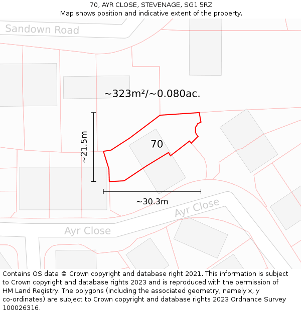 70, AYR CLOSE, STEVENAGE, SG1 5RZ: Plot and title map