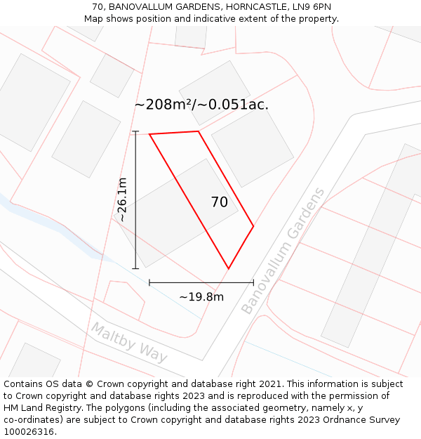 70, BANOVALLUM GARDENS, HORNCASTLE, LN9 6PN: Plot and title map