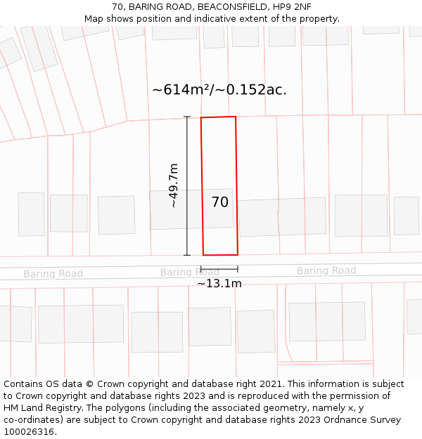 70, BARING ROAD, BEACONSFIELD, HP9 2NF: Plot and title map