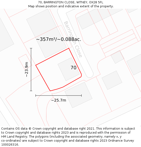 70, BARRINGTON CLOSE, WITNEY, OX28 5FL: Plot and title map