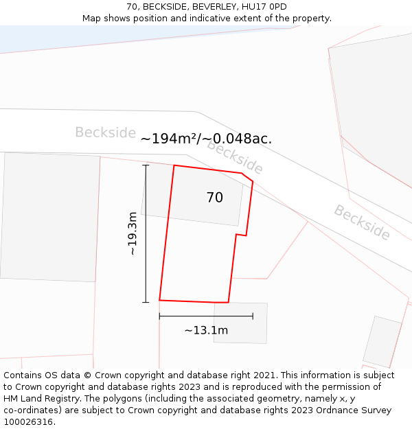 70, BECKSIDE, BEVERLEY, HU17 0PD: Plot and title map