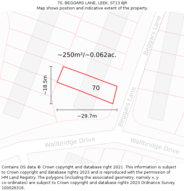 70, BEGGARS LANE, LEEK, ST13 8JR: Plot and title map