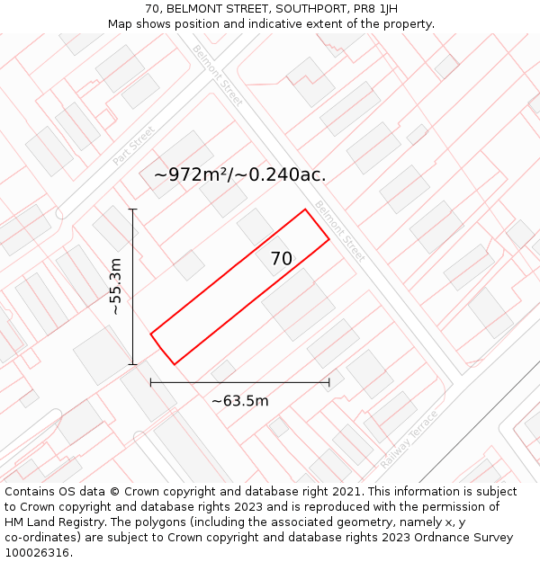 70, BELMONT STREET, SOUTHPORT, PR8 1JH: Plot and title map