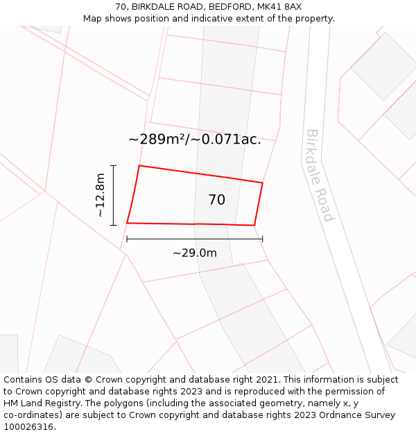 70, BIRKDALE ROAD, BEDFORD, MK41 8AX: Plot and title map