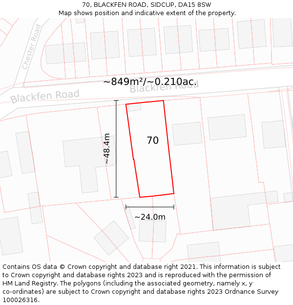 70, BLACKFEN ROAD, SIDCUP, DA15 8SW: Plot and title map