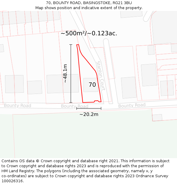 70, BOUNTY ROAD, BASINGSTOKE, RG21 3BU: Plot and title map