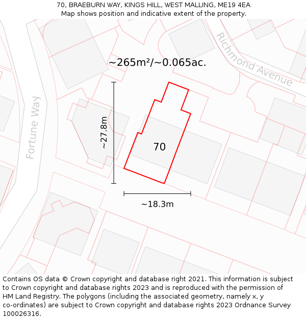 70, BRAEBURN WAY, KINGS HILL, WEST MALLING, ME19 4EA: Plot and title map