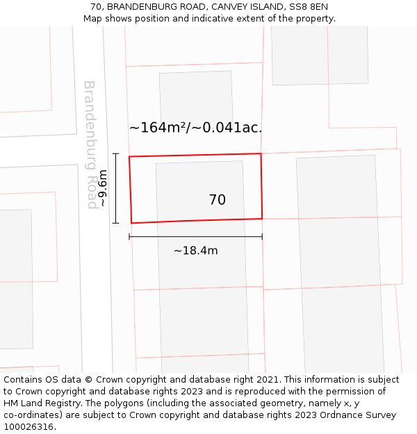 70, BRANDENBURG ROAD, CANVEY ISLAND, SS8 8EN: Plot and title map