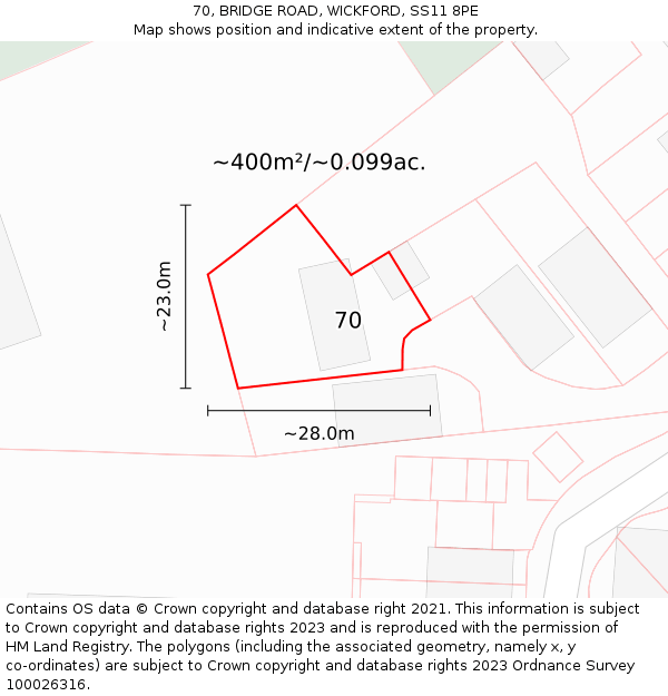 70, BRIDGE ROAD, WICKFORD, SS11 8PE: Plot and title map
