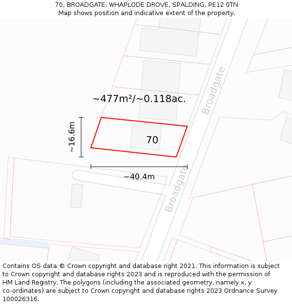 70, BROADGATE, WHAPLODE DROVE, SPALDING, PE12 0TN: Plot and title map