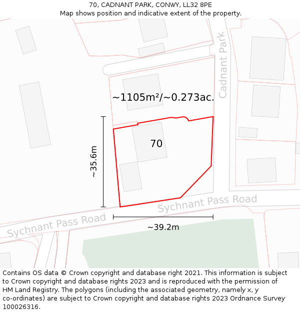 70, CADNANT PARK, CONWY, LL32 8PE: Plot and title map