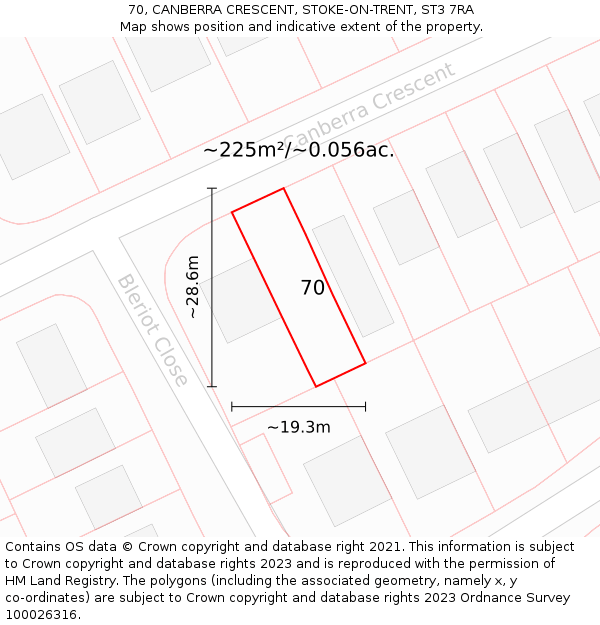 70, CANBERRA CRESCENT, STOKE-ON-TRENT, ST3 7RA: Plot and title map