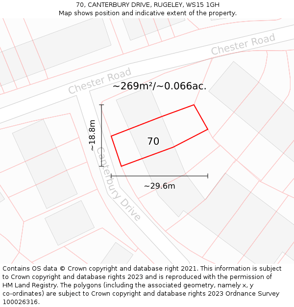 70, CANTERBURY DRIVE, RUGELEY, WS15 1GH: Plot and title map