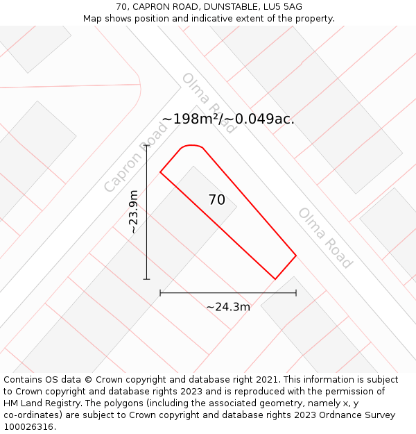 70, CAPRON ROAD, DUNSTABLE, LU5 5AG: Plot and title map