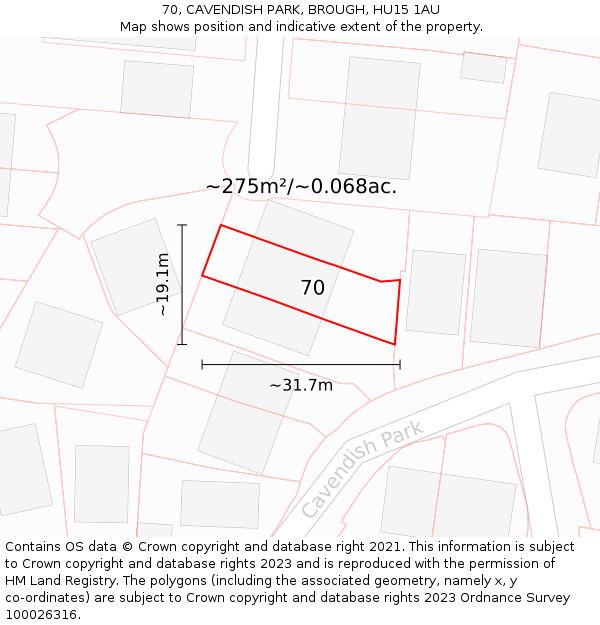 70, CAVENDISH PARK, BROUGH, HU15 1AU: Plot and title map