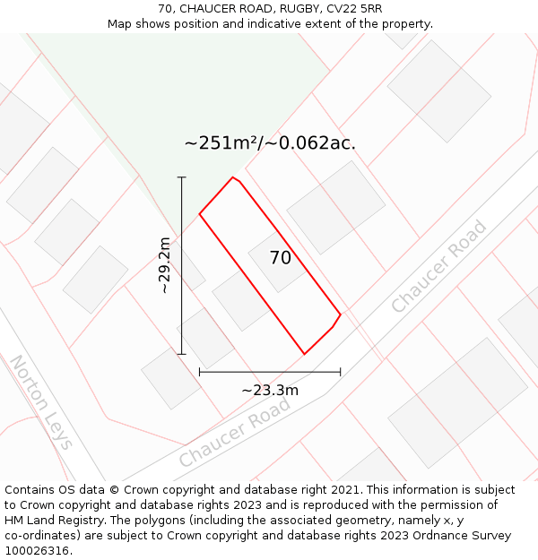 70, CHAUCER ROAD, RUGBY, CV22 5RR: Plot and title map