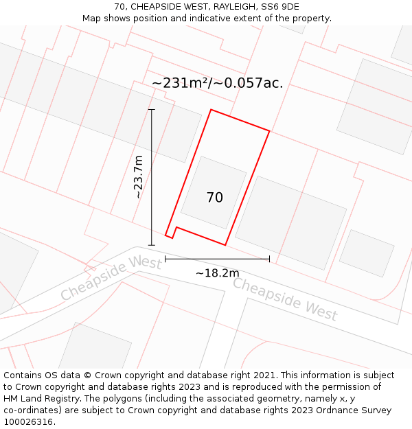 70, CHEAPSIDE WEST, RAYLEIGH, SS6 9DE: Plot and title map