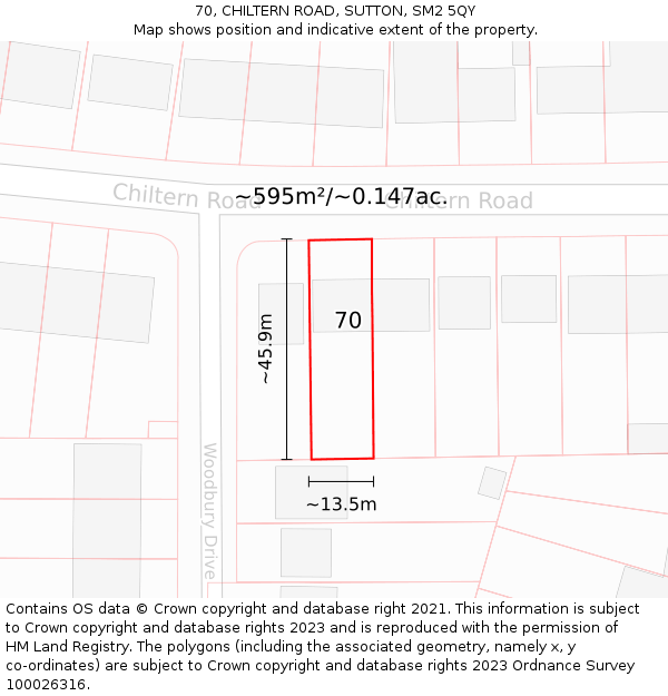 70, CHILTERN ROAD, SUTTON, SM2 5QY: Plot and title map