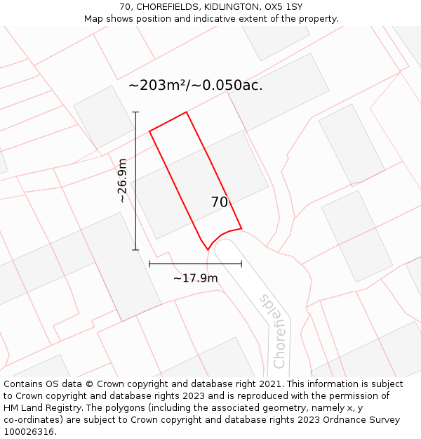 70, CHOREFIELDS, KIDLINGTON, OX5 1SY: Plot and title map