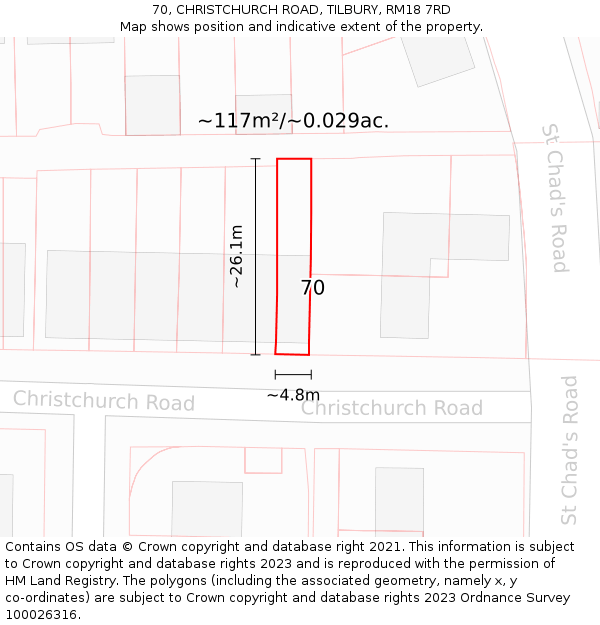 70, CHRISTCHURCH ROAD, TILBURY, RM18 7RD: Plot and title map