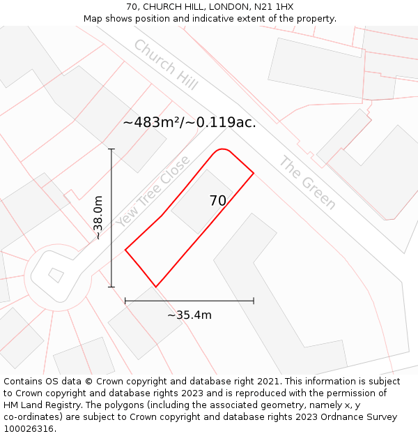 70, CHURCH HILL, LONDON, N21 1HX: Plot and title map