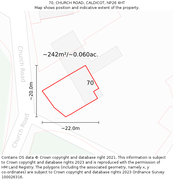 70, CHURCH ROAD, CALDICOT, NP26 4HT: Plot and title map