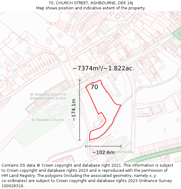 70, CHURCH STREET, ASHBOURNE, DE6 1AJ: Plot and title map