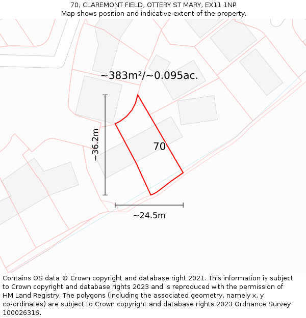 70, CLAREMONT FIELD, OTTERY ST MARY, EX11 1NP: Plot and title map