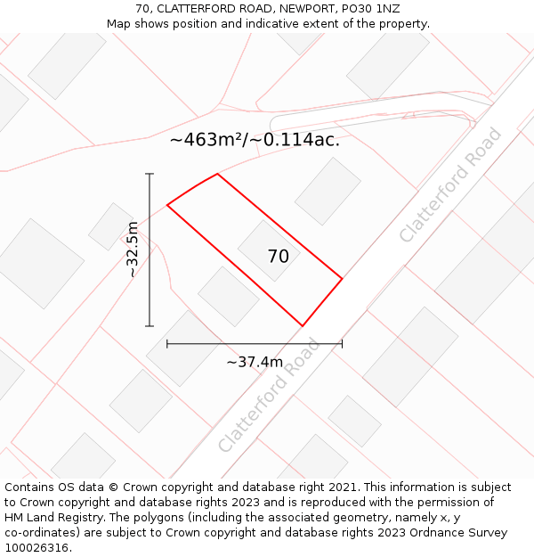 70, CLATTERFORD ROAD, NEWPORT, PO30 1NZ: Plot and title map