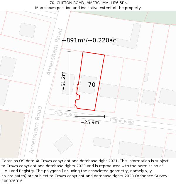 70, CLIFTON ROAD, AMERSHAM, HP6 5PN: Plot and title map