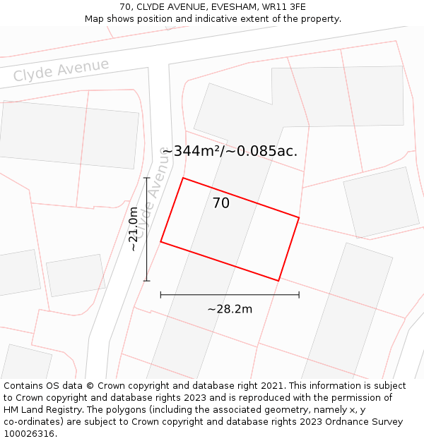 70, CLYDE AVENUE, EVESHAM, WR11 3FE: Plot and title map