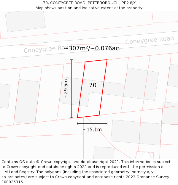 70, CONEYGREE ROAD, PETERBOROUGH, PE2 8JX: Plot and title map