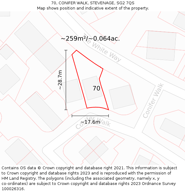 70, CONIFER WALK, STEVENAGE, SG2 7QS: Plot and title map