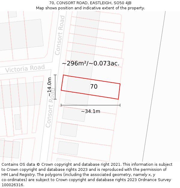 70, CONSORT ROAD, EASTLEIGH, SO50 4JB: Plot and title map