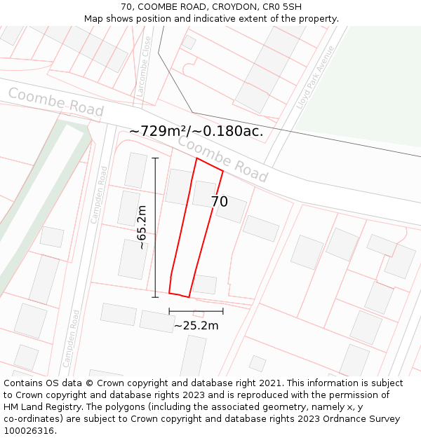 70, COOMBE ROAD, CROYDON, CR0 5SH: Plot and title map