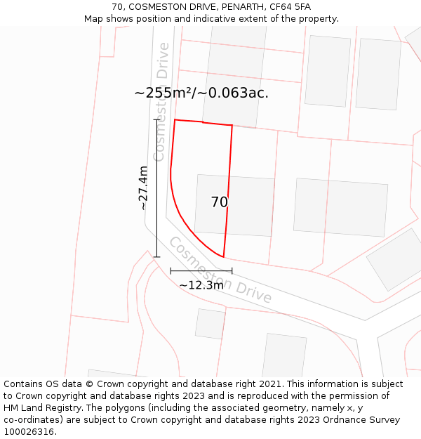 70, COSMESTON DRIVE, PENARTH, CF64 5FA: Plot and title map