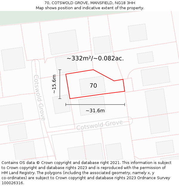 70, COTSWOLD GROVE, MANSFIELD, NG18 3HH: Plot and title map