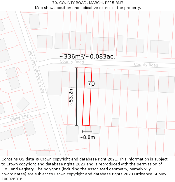 70, COUNTY ROAD, MARCH, PE15 8NB: Plot and title map