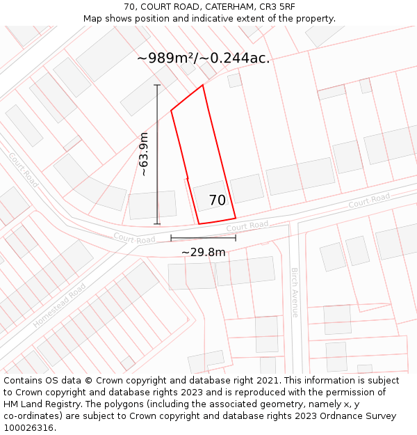 70, COURT ROAD, CATERHAM, CR3 5RF: Plot and title map