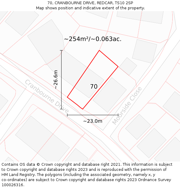 70, CRANBOURNE DRIVE, REDCAR, TS10 2SP: Plot and title map